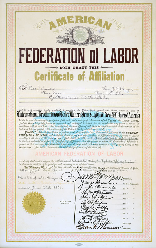 AFL Certificate of Affiliation